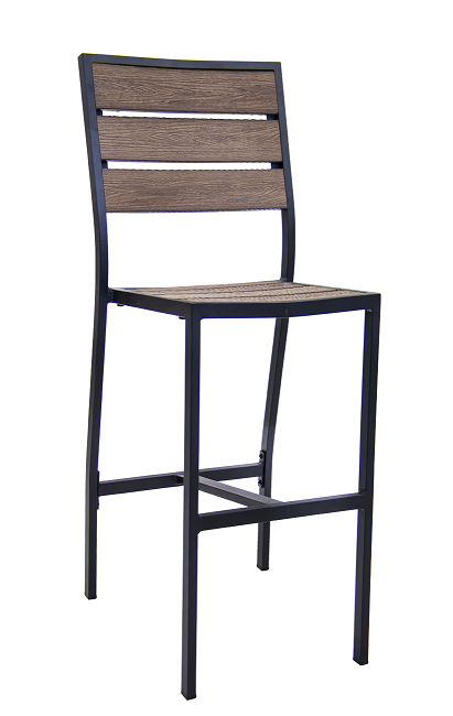 Outdoor Black Aluminum Frame Bar Stool with Berown Composite Teak Slats #E53A-BS