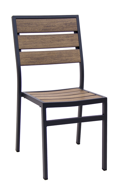 Aluminum Outdoor Side Chair with Grey/Brown Teak Slats E-53A