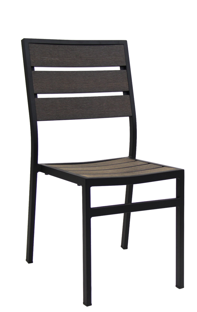 Aluminum Outdoor Side Chair with Grey/Brown Teak Slats E-53