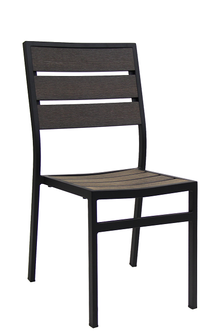 Outdoor Side Chair - Composite Brown/Gray Teak Wood Black Aluminum Frame #E53