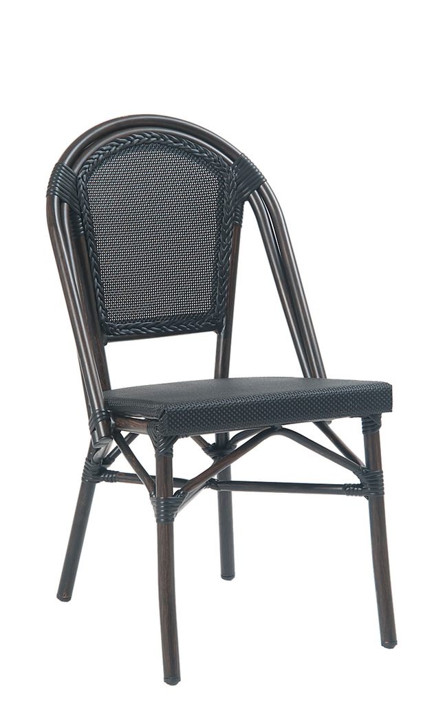 Aluminum Bamboo Style Outdoor  Restaurant Chair Black Poly Woven Material #EOF-72