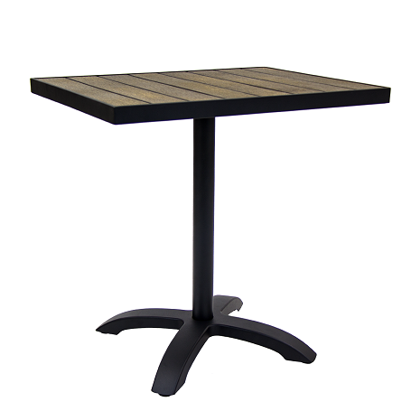 Outdoor Table with Base - 24" x 30" Composite Brown/Gray Teak Wood Black Aluminum Frame E-ALP2430B