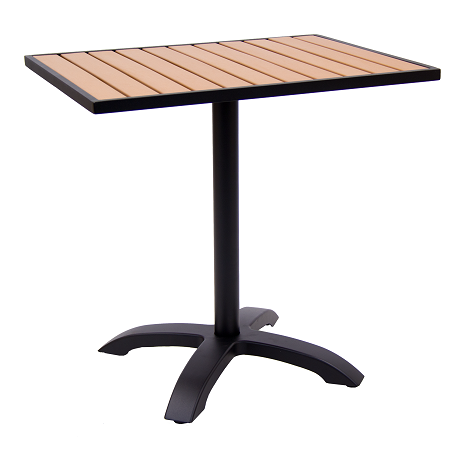 Outdoor Table with Base - 24" x 30" Composite Teak Wood Black Aluminum Frame E-ALP2430B