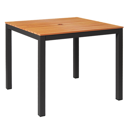 Outdoor Table with Base - 36" x 36" Composite Teak Wood Black Aluminum Frame E-ALP3636B