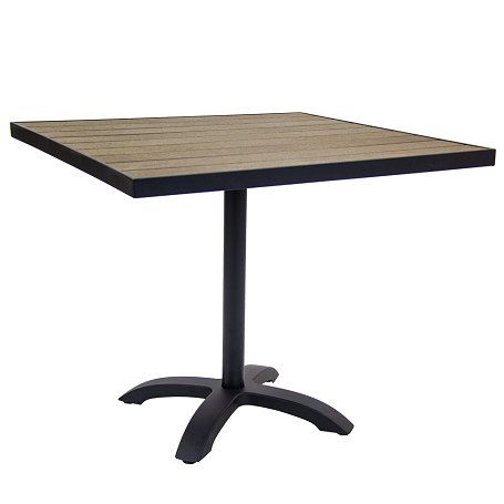 Outdoor Table with Base - 30" x 30" Brown/Gray Composite Teak Wood Black Aluminum Frame E-ALP3030-B1