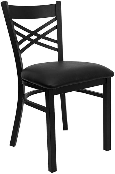 Cross Back Metal Restaurant Chair with Black Vinyl Seat - Restaurant Chairs Direct.COM