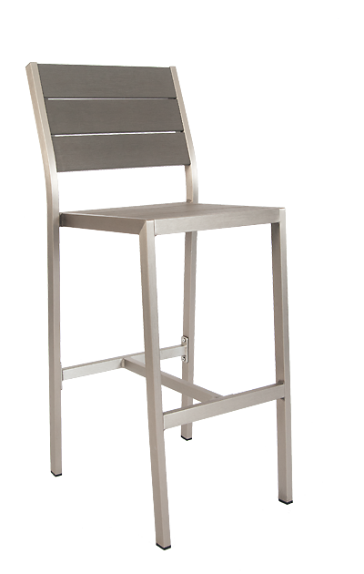 Outdoor Grey Aluminum Bar Stool with Grey Composite Teak Slats E36-BS - Restaurant Chairs Direct.COM