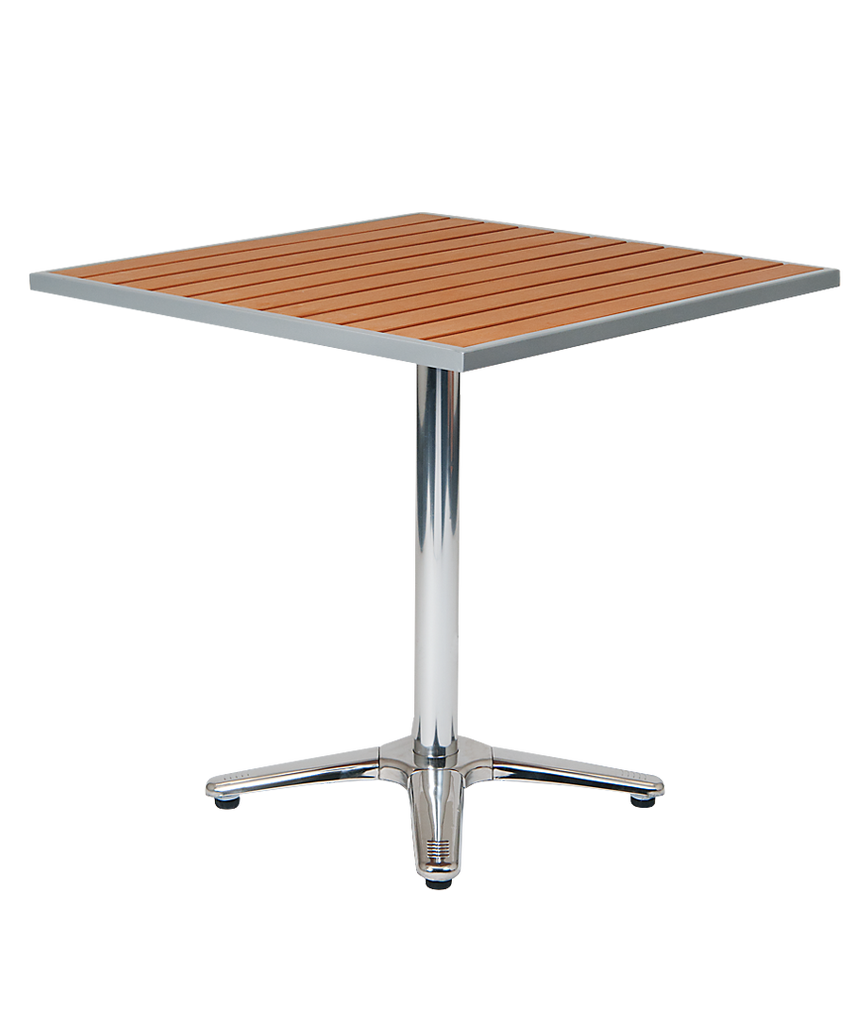 24" x 30" Rectangular Aluminum Outdoor Table & Base with Composite Teak Slats #E-2430TS - Restaurant Chairs Direct.COM