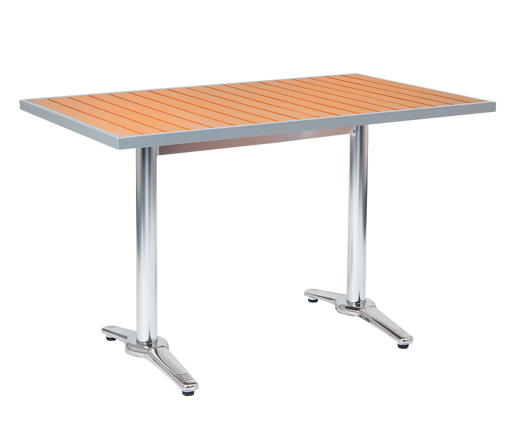 30" x 48" Rectangular Aluminum Outdoor Table & Base with Composite Teak Slats #E-3048TS - Restaurant Chairs Direct.COM