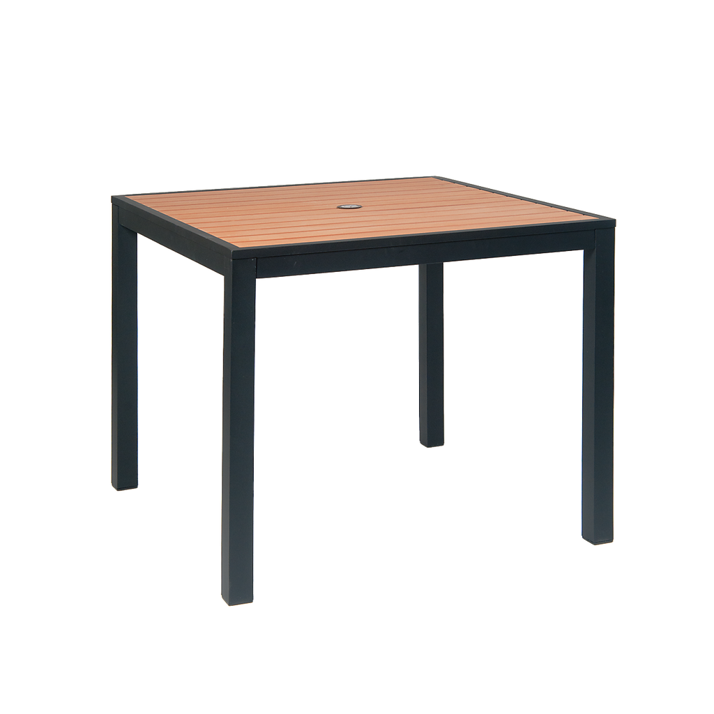 36" x 36" Aluminum Outdoor Table Grey Finish with Composite Teak Slats #E-3636BTS - Restaurant Chairs Direct.COM