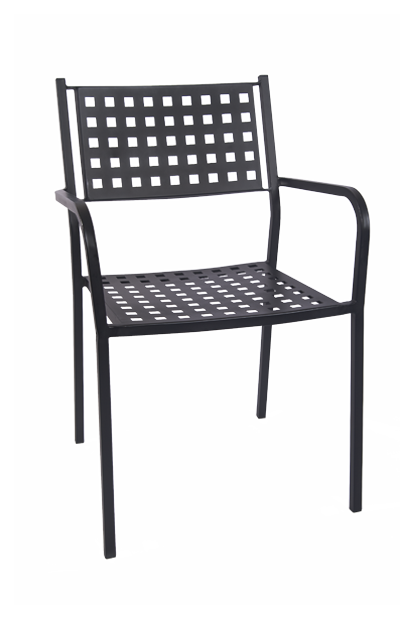 Black Metal Outdoor Stackable Side Chair With Black Teak Slats#E-O4B