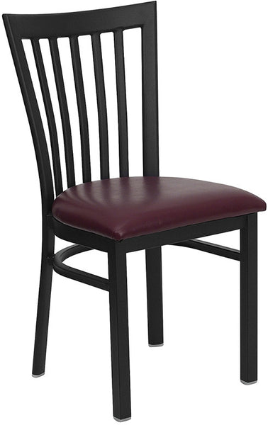 Vertical Back Metal Restaurant Chair with Burgundy Vinyl Seat F168-BUR - Restaurant Chairs Direct.COM