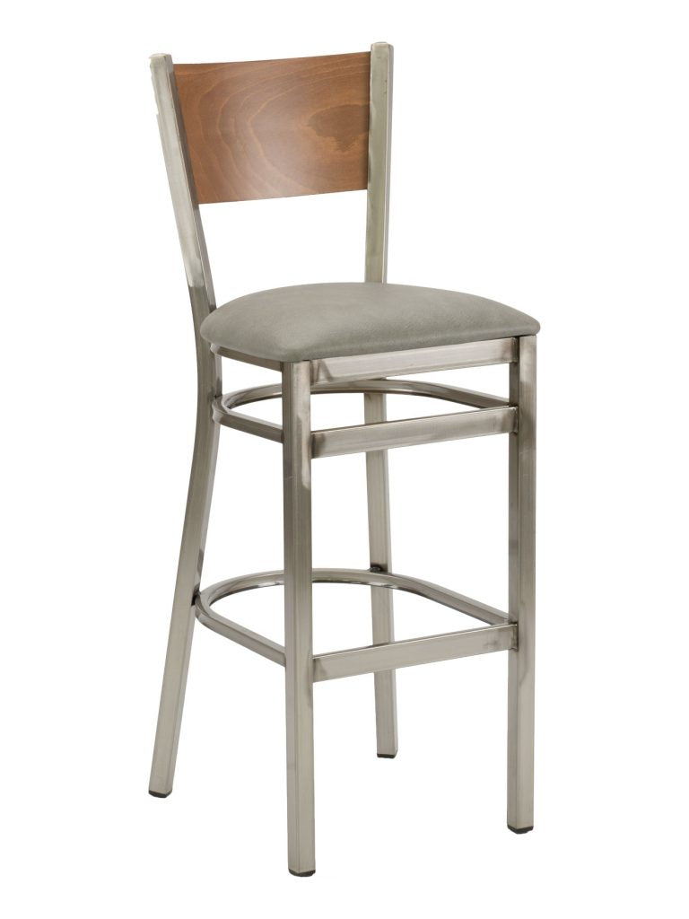 Clear Coat Bar Stool- Wood Back- Vinyl Seat -FS-MET15B