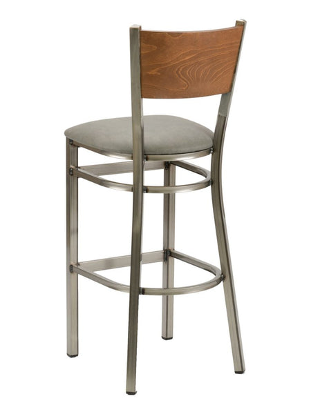 Clear Coat Bar Stool- Wood Back- Vinyl Seat -FS-MET15B