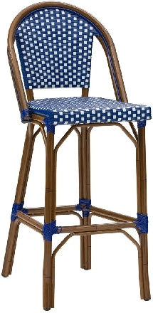 Aluminum Bamboo Outdoor Restaurant Bar Stool Blue Poly Woven Material #G9