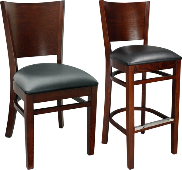 Curved Back Wood Chair Mahogany or Walnut with Veneer or Padded Seat #388