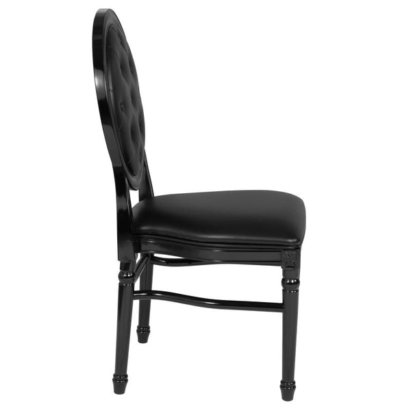 King Louis Chair, Black Resin Frame with Tufted Black Vinyl #F-LEB-TGG