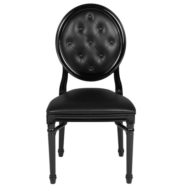 King Louis Chair, Black Resin Frame with Tufted Black Vinyl #F-LEB-TGG