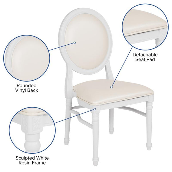 King Louis Chair, White Resin Frame with White Vinyl #F-LEW-WGG