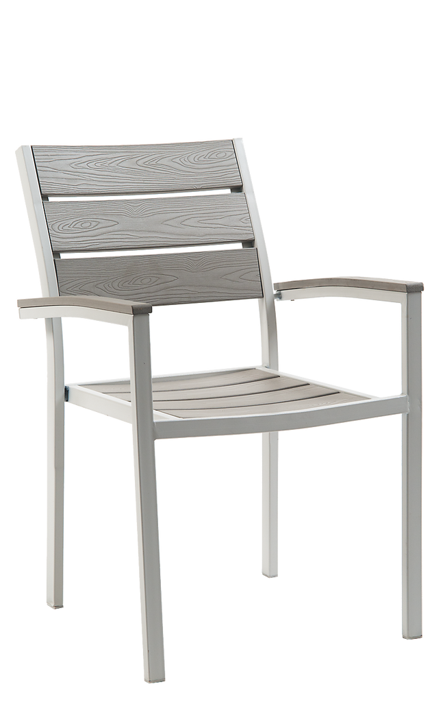 Aluminum Outdoor Armchair with White Frame, Composite Black Teak Slats E-M12