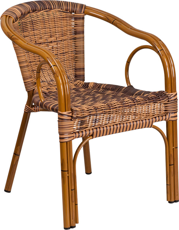 Burning Brown Rattan Restaurant Patio Chair with Dark Red Bamboo-Aluminum Frame #FSD-9D - Restaurant Chairs Direct.COM