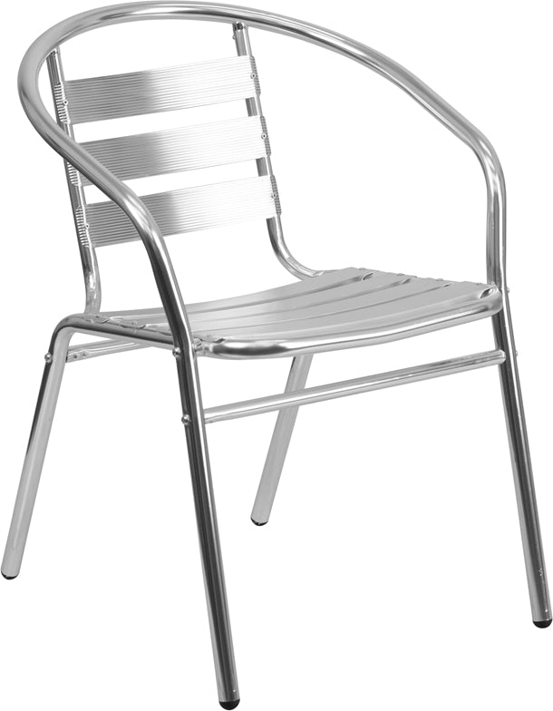 Commercial Aluminum Indoor-Outdoor Restaurant Stack Chair with Triple Slat Back and Arms #FTL-17 - Restaurant Chairs Direct.COM