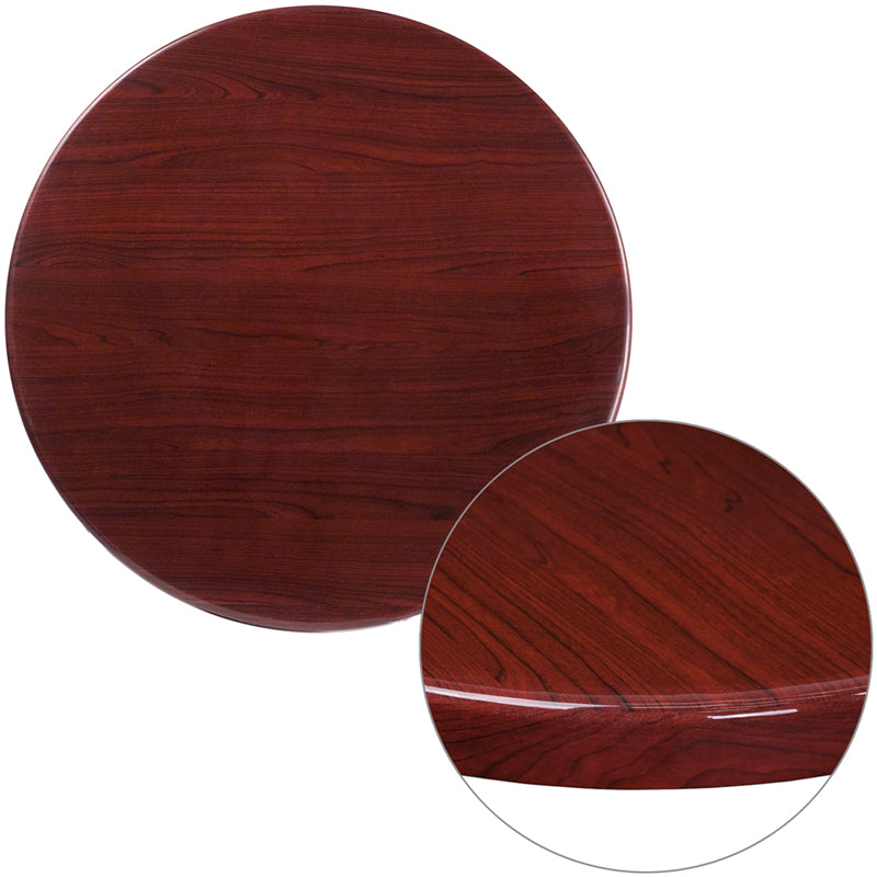 48" Round High-Gloss Mahogany Resin Table Top with 2'' Thick Edge - Restaurant Chairs Direct.COM