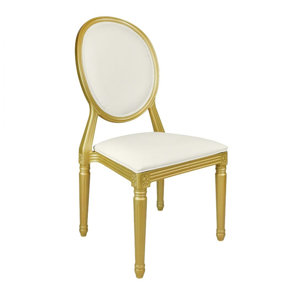 La Mer Gold Resin Louis Pop Chair with White Vinyl Cushions CLPRSGWW-ZG-T