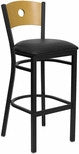 Circle Back Metal Restaurant Chair - Natural Wood Back, Black Vinyl Seat - Restaurant Chairs Direct.COM