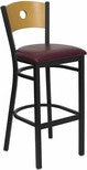Circle Back Metal Restaurant Chair - Natural Wood Back, Burgundy Vinyl Seat - Restaurant Chairs Direct.COM