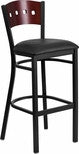 4 SQUARE BACK METAL RESTAURANT CHAIR - MAHOGANY WOOD BACK, BLACK VINYL SEAT - Restaurant Chairs Direct.COM