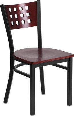 12 SQUARE BACK METAL RESTAURANT CHAIR - MAHOGANY WOOD BACK & SEAT - Restaurant Chairs Direct.COM