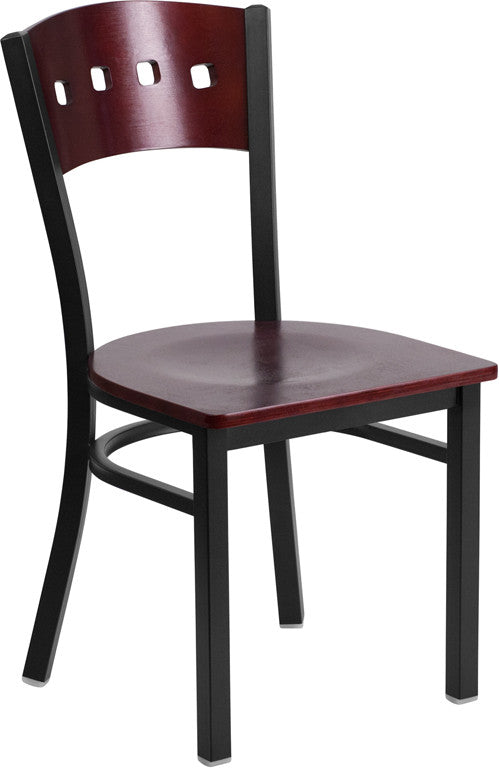 4 SQUARE BACK METAL RESTAURANT CHAIR - MAHOGANY WOOD BACK & SEAT - Restaurant Chairs Direct.COM