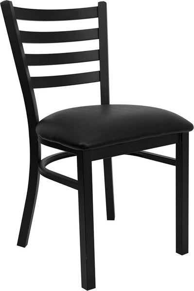Ladder Back Metal Dining Chair with Black Vinyl Padded Seat F16-BL - Restaurant Chairs Direct.COM