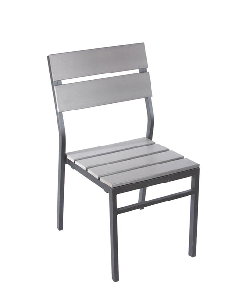 Outdoor Chair, Table & Base, Black Frame, Gray Teak