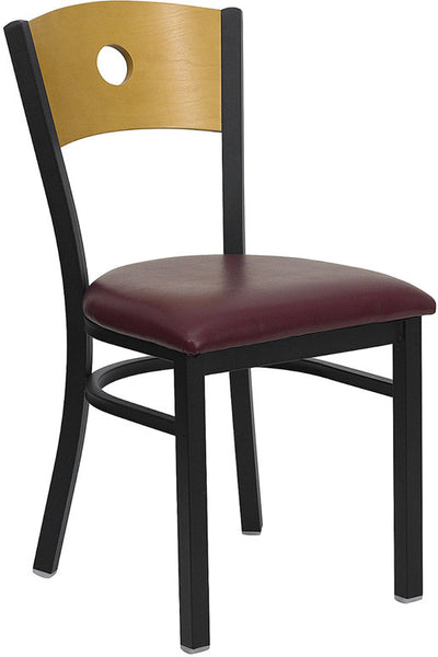 Circle Back Metal Restaurant Chair - Natural Wood Back, Burgundy Vinyl Seat - Restaurant Chairs Direct.COM