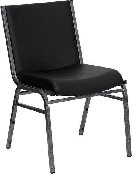 Heavy Duty 3'' Thickly Padded Black Vinyl Upholstered Stack Chair with Ganging Bracket - Restaurant Chairs Direct.COM