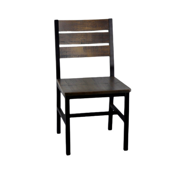 Metal Frame Rustic Restaurant Chair Distressed Oak or Walnut #G59