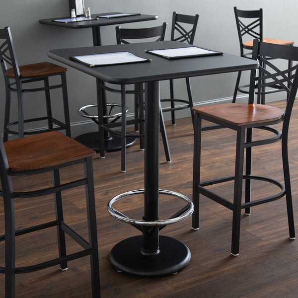 22" Bar Height Round Bottom Table Base With Chrome Foot Rest
