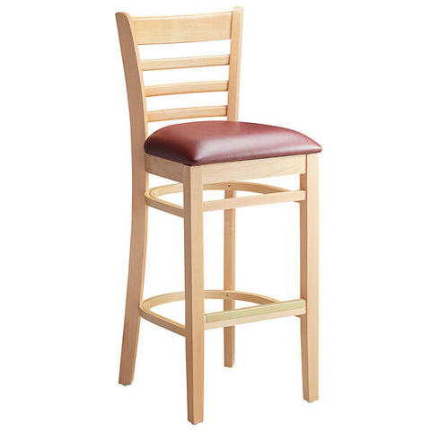Natural Wood Frame Ladder Back Barstool with Vinyl Seat <p data-mce-fragment="1"><span style="color: #ff8000;">&nbsp;Optional Seat Colors</span><br></p>