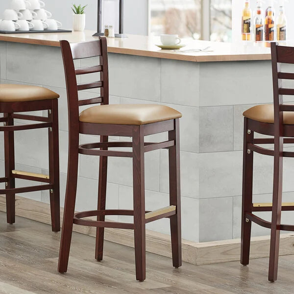 Wood Frame Ladder Back Barstool with Vinyl Seat <p data-mce-fragment="1"><span style="color: #ff8000;">&nbsp;Optional Seat Colors</span><br></p>