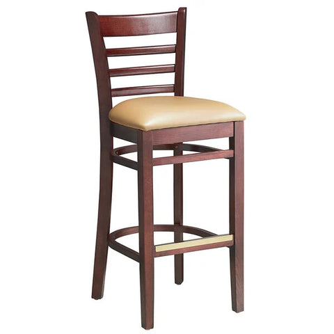 Mahogany Wood Frame Ladder Back Barstool with Vinyl Seat <p data-mce-fragment="1"><span style="color: #ff8000;">&nbsp;Optional Seat Colors</span><br></p>