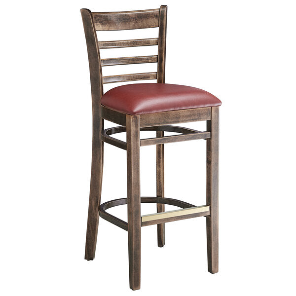 Old Look Wood Frame Ladder Back Barstool with Vinyl Seat <p data-mce-fragment="1"><span style="color: #ff8000;">&nbsp;Optional Seat Colors</span><br></p>