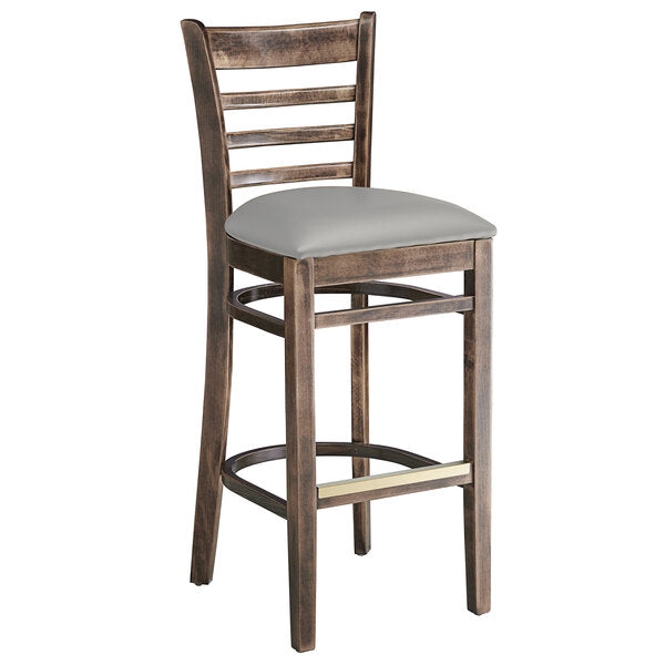 Old Look Wood Frame Ladder Back Barstool with Vinyl Seat <p data-mce-fragment="1"><span style="color: #ff8000;">&nbsp;Optional Seat Colors</span><br></p>