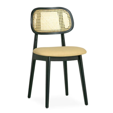 Wood Restaurant Cane Back Dining Chair in Walnut or Black Finish with Choice of Padded Seat Colors - #G616