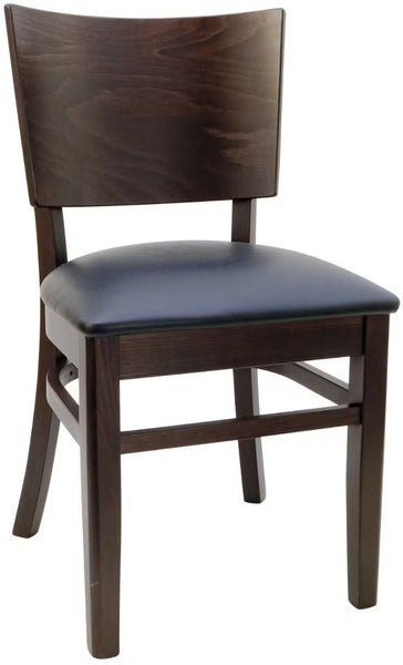 Wood Restaurant Dining Chair with Solid Wood Back in Walnut or Black With Padded or Wood Seat - #G681
