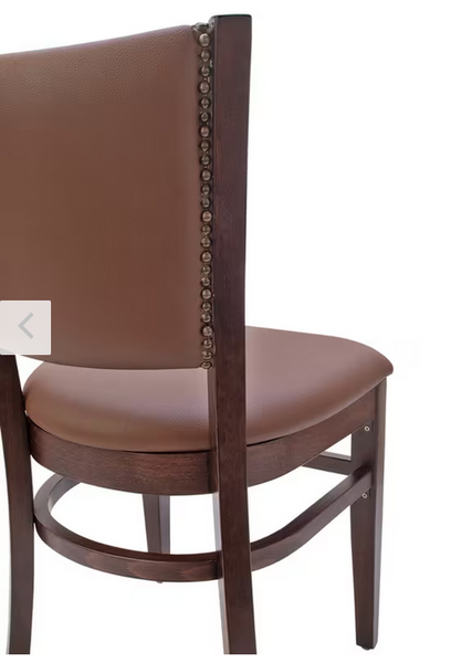 European Beechwood Dining Chair, Walnut Frame, Padded Seat with Nailhead Trim Back #G632