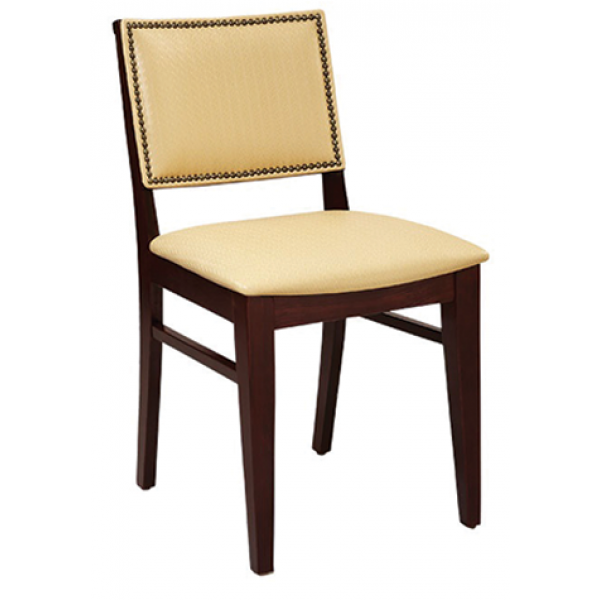 European Beechwood Dining Chair, Walnut Frame, Padded Seat with Nailhead Trim Back #G640