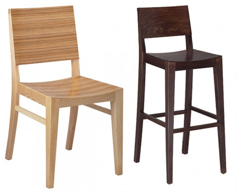 Wood Chair-Bar Stool, Natural or Walnut with Veneer Seat #G6440V-G940V