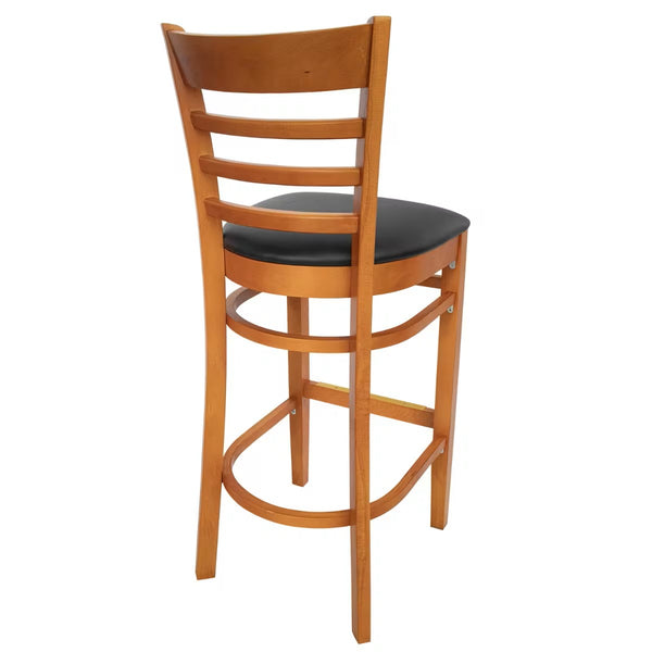 Cherry Ladder Back Beechwood Bar Stools with Black Vinyl Seats